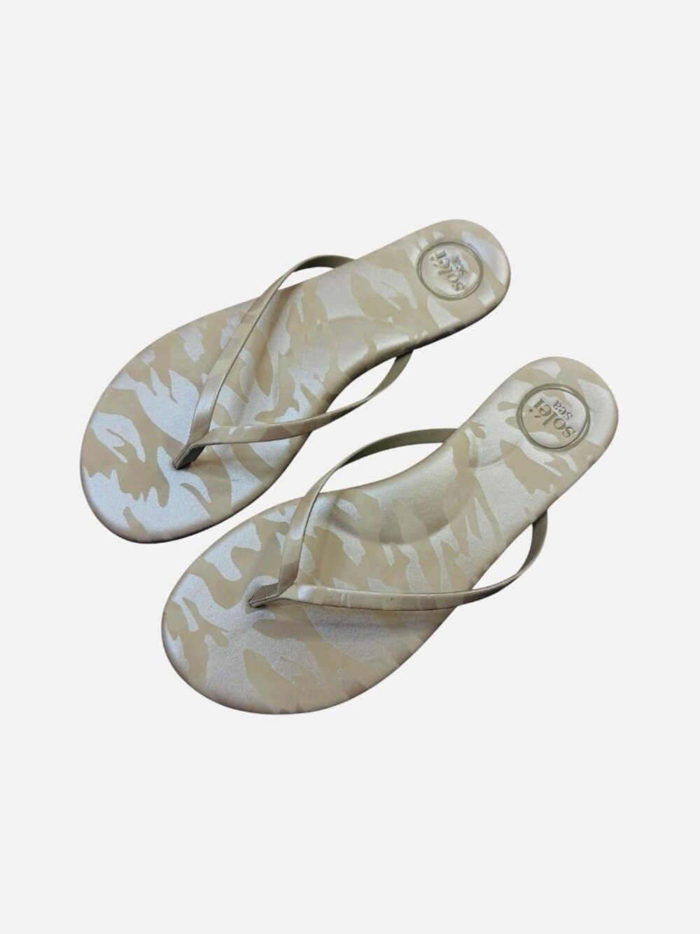 Solei Sea Beige Camo Flip Flop Sandals Women’s Size 7 EU 38 NWOT